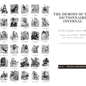 36 Goetia Demon Plates, Dictionnaire Infernal 1863, Printable Occult Wall Art, Demonology SVG JPG, Le Breton Engravings Digital Download image 1