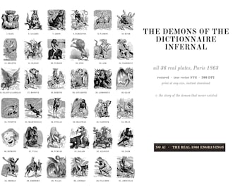 36 Goetia Demon Plates, Dictionnaire Infernal 1863, Printable Occult Wall Art, Demonology SVG JPG, Le Breton Engravings Digital Download