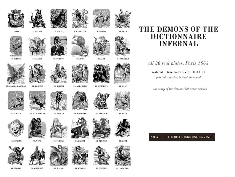 36 Goetia Demon Plates, Dictionnaire Infernal 1863, Printable Occult Wall Art, Demonology SVG JPG, Le Breton Engravings Digital Download image 1