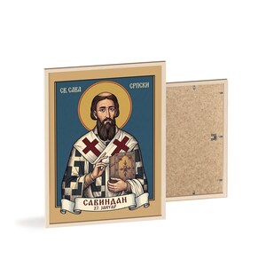 Sveti Sava Framed Orthodox Icon, Natural Wood Frame, Serbian Saint Wall Art, Ready to Hang image 2