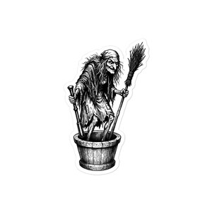 Baba Yaga Sticker, Slavic Witch in Her Mortar, Folklore Crone Art, Dark Academia, Gothic Witchy Vinyl Sticker