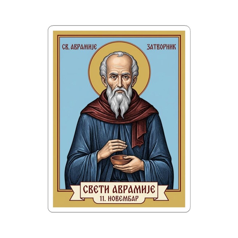 Sveti Avramije Zatvornik kleur pictogram sticker, Servisch-orthodoxe heilige, Pravoslavna Nalepnica, gestanst vinyl sticker afbeelding 4