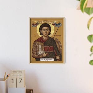 Sveti Prokopije Framed Orthodox Icon, Natural Wood Frame, Serbian Saint Wall Art, Ready to Hang image 4