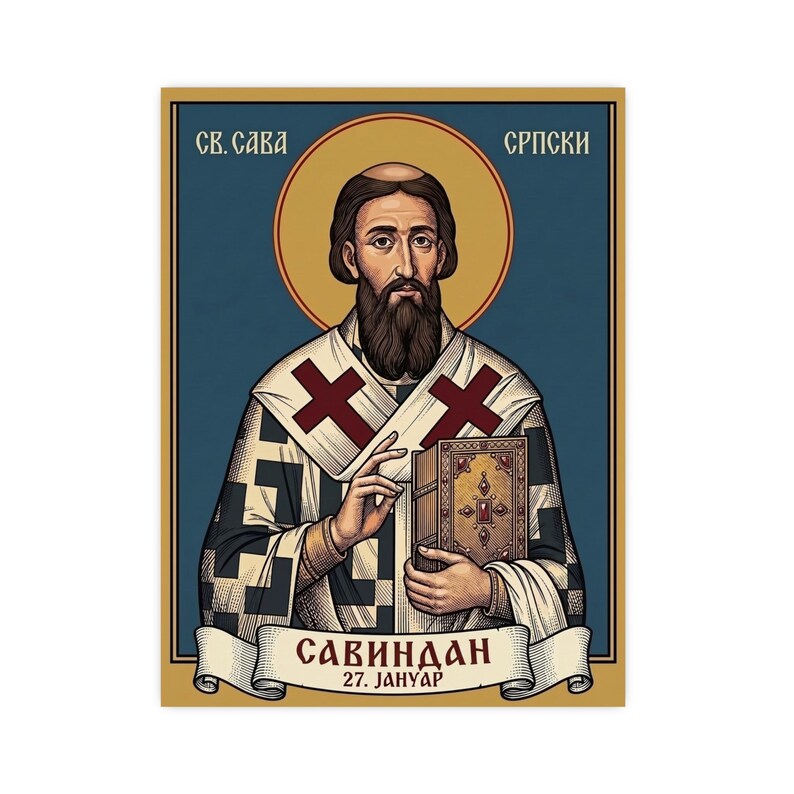 Sveti Sava Orthodox Icon Poster, Serbian Saint Matte Art Print, Pravoslavna Ikona, Savindan Wall Art image 4