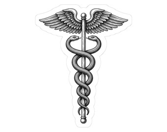 Caduceus Sticker, Staff of Hermes, Two Serpents Winged Rod, Dark Academia Occult Vinyl Decal 3"x3"