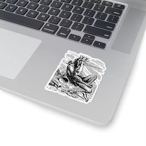 Naklejka Amdusias, Ars Goetia Demon, Lesser Key of Salomon, Dictionnaire Infernal Engraving, Occult Dark Academia Vinyl Decal 3"x3" zdjęcie 2