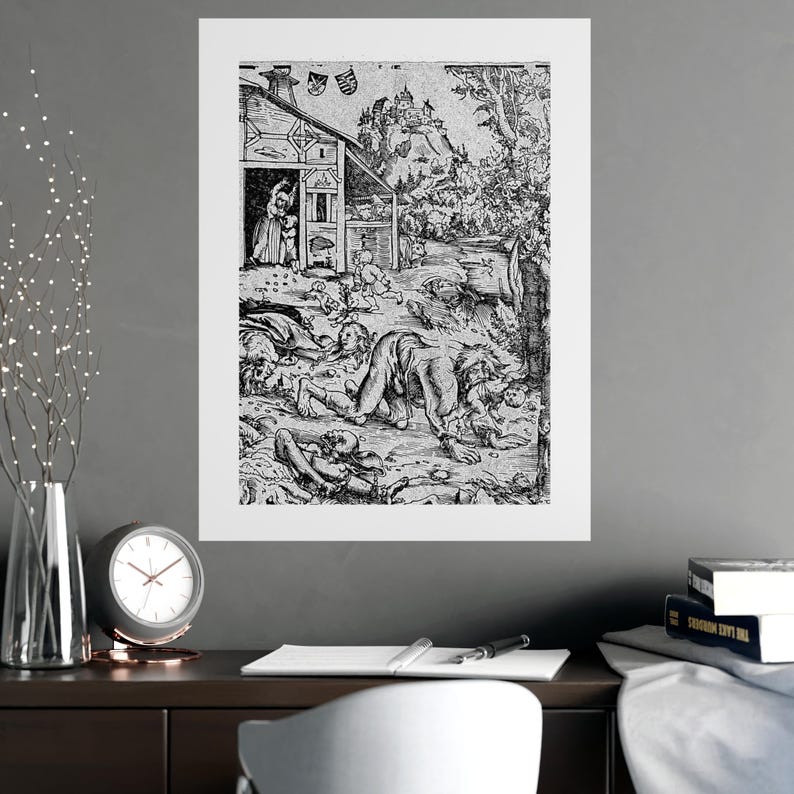 The Werewolf (c.1512), woodcut attributed to Lucas Cranach the Elder ( — Antique 1512 Print, Museum-Grade Matte Poster, Vintage Engraving Wa image 2