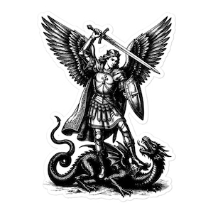Archangel Michael Sticker, Saint Michael and the Dragon, Catholic Angel Art, Dark Academia Decal, Gothic Vinyl Sticker