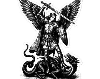 Adesivo dell'Arcangelo Michele, San Michele e il Drago, Arte cattolica degli angeli, Decalcomania Dark Academia, Adesivo in vinile gotico