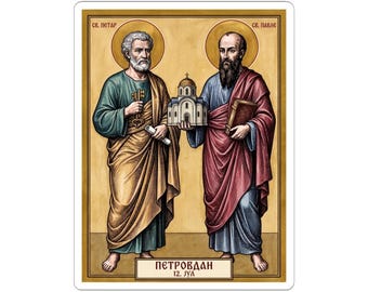 Sveti Petar i Pavle Icon Sticker, Santos Pedro y Pablo, Apóstoles Ortodoxos Serbios, Petrovdan, Pravoslavna Nalepnica, Calcomanía de vinilo troquelada