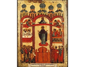 Pokrov Presvete Bogorodice Poster icona ortodossa, Protezione della Theotokos, Stampa artistica opaca icona serba, Pravoslavna Ikona, Arte della parete