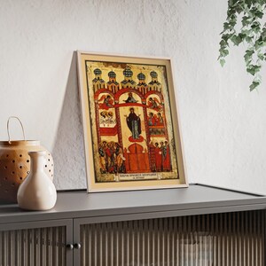 Pokrov Presvete Bogorodice (Pokrovice) Framed Orthodox Icon, Natural Wood Frame, Serbian Saint Wall Art, Ready to Hang image 3