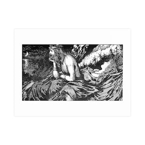 Le désir de mer de Njörd (1908) par W. G. Collingwood — Estampe ancienne de 1908, affiche mate de qualité muséale, gravure murale vintage image 1