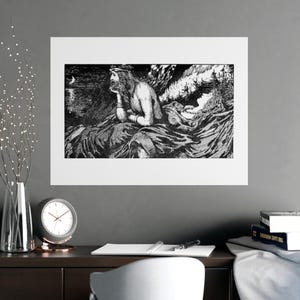 Le désir de mer de Njörd (1908) par W. G. Collingwood — Estampe ancienne de 1908, affiche mate de qualité muséale, gravure murale vintage image 2