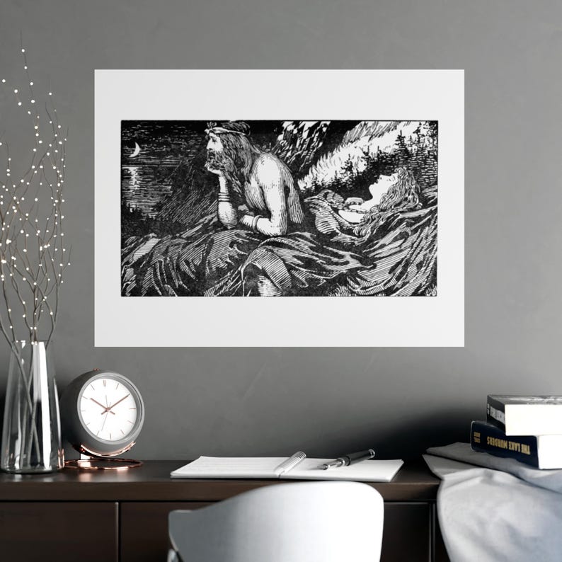 Le désir de mer de Njörd (1908) par W. G. Collingwood — Estampe ancienne de 1908, affiche mate de qualité muséale, gravure murale vintage image 2