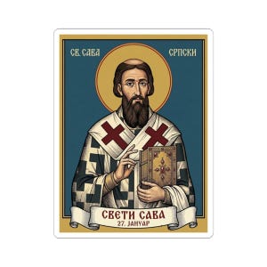 Sveti Sava Icon Sticker, Serbian Orthodox Saint, First Archbishop, Pravoslavna Nalepnica, Die-Cut Vinyl Decal image 1