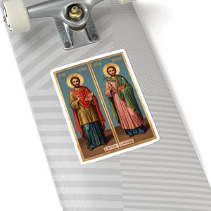 Sveti Kozma i Damjan Color Icon Sticker, Vračevi, Serbian Orthodox Saints, Cosmas and Damian, Pravoslavna Nalepnica, Die-Cut Vinyl Decal image 8