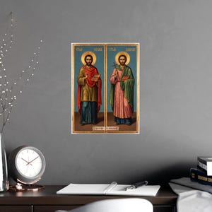 Sveti Kozma i Damjan Orthodox Icon Poster, Vračevi, Saints Cosmas and Damian, Serbian Saints Matte Art Print, Pravoslavna Ikona, Wall Art image 6