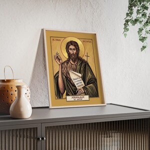 Sveti Jovan Krstitlej Framed Orthodox Icon, Natural Wood Frame, Serbian Saint Wall Art, Ready to Hang image 3