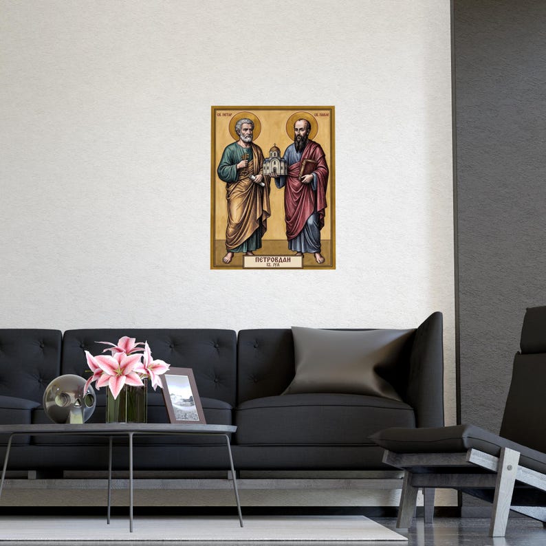 Sveti Petar i Pavle Orthodox Icon Poster, Saints Peter and Paul, Serbian Apostles, Petrovdan, Pravoslavna Ikona, Wall Art image 3