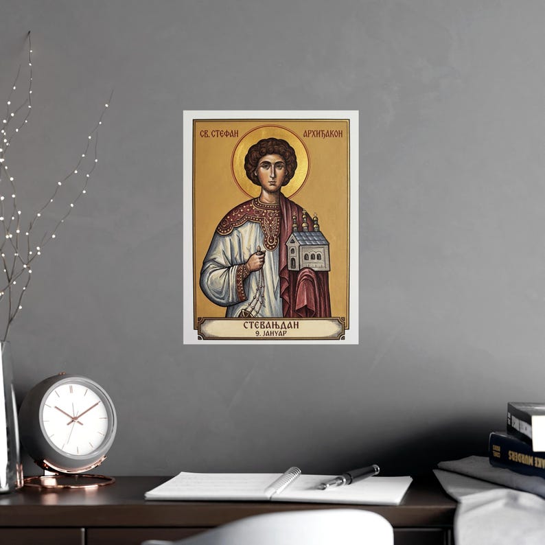 Sveti Stefan Arhiđakon Orthodox Icon Poster, Sint Stefanus de Eerste Martelaar, Servische Heilige Matte Kunstprint, Pravoslavna Ikona, Muurdecoratie afbeelding 6