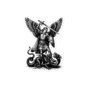 Archangel Michael Sticker, Saint Michael and the Dragon, Catholic Angel Art, Dark Academia Decal, Gothic Vinyl Sticker