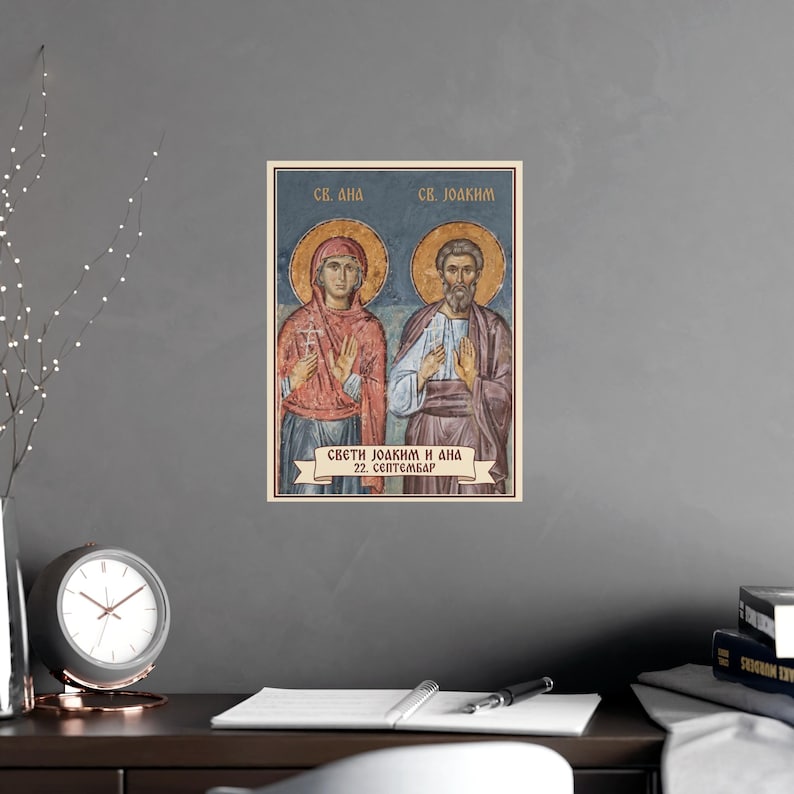 Plakat z ikoną prawosławną Sveti Joakim i Ana, Saints Joachim and Anne, Serbian Saints Matte Art Print, Pravoslavna Ikona, Wall Art zdjęcie 6