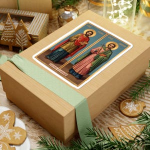 Sveti Kozma i Damjan Color Icon Sticker, Vračevi, Serbian Orthodox Saints, Cosmas and Damian, Pravoslavna Nalepnica, Die-Cut Vinyl Decal image 9
