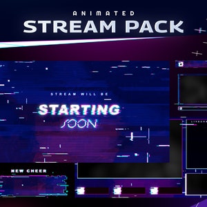 Malfunction Animated Stream Package-Twitch Graphic Overlay/Futuristic Modern Design/White Blue Neon/Sci-fi Design/ Error Glitch Design