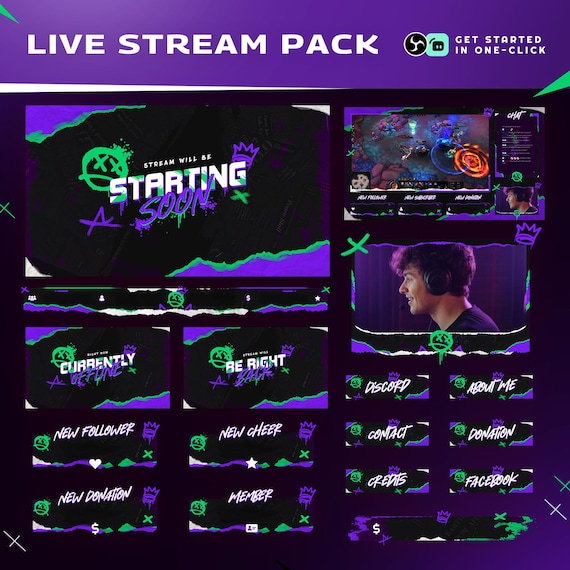 Grunge Gaming Twitch Overlay | Ripped Paper Animated Pack | Twitch YouTube Kick | Panels Alerts Transitions | OBS Streamlabs