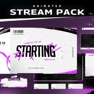 Pacote de fluxo animado Fervor/Sobreposição de jogos gráficos Twitch/Design futurista moderno/Arte graffiti incrível/Branco e rosa/Arte com pincel/Pintura