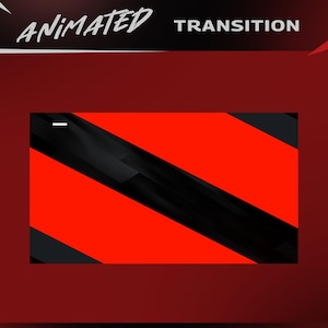 Puede incluir: Gráfico de transición animada con un diseño rojo y negro. La palabra "ANIMATED" está en una fuente estilizada en la parte superior izquierda, y "TRANSITION" en la parte superior derecha. El fondo es rojo oscuro, con un patrón de rayas negras y rojas.