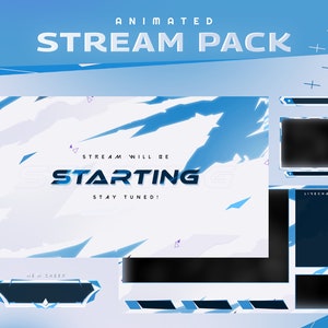 Courage Animated Stream Package-Twitch Graphic Overlay/Design moderno futurista/Néon branco azul/Design de ficção científica/Etsy Gamer/Tempo de nuvem ventosa