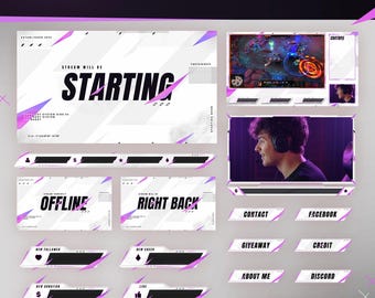 Purple Twitch Overlay Bundle Dazzling | Animated Alerts Screens Stinger Panels Webcam Graphics