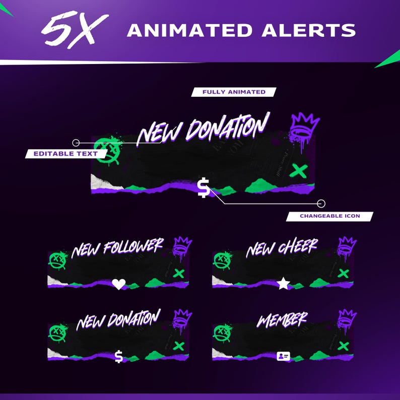 Grunge Gaming Twitch Overlay | Ripped Paper Animated Pack | Twitch YouTube Kick | Panels Alerts Transitions | OBS Streamlabs image 4