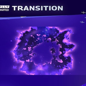 Puede incluir: Un efecto de transición animado morado y rosa con el texto "FULLY ANIMATED" y "TRANSITION" en blanco.