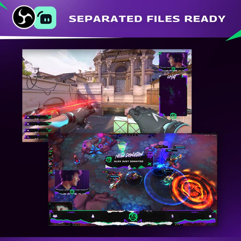 Grunge Gaming Twitch Overlay | Ripped Paper Animated Pack | Twitch YouTube Kick | Panels Alerts Transitions | OBS Streamlabs image 6