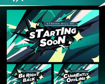 Animated Persona Stream Screens: Neon Teal Cyber Style for Twitch and OBS/ & Streamlabs
