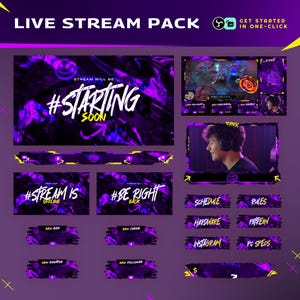 Neon Purple Stream Overlay | Abstract Line Animated Pack | Twitch YouTube Kick | Panels Alerts Transitions | OBS Streamlabs