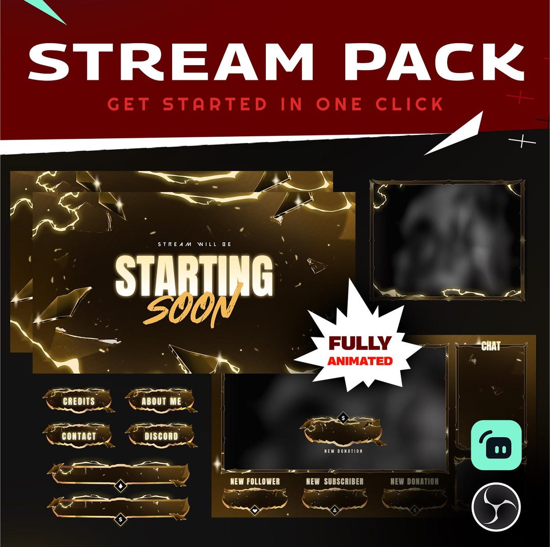 Golden Flash Animated Twitch Overlay Stream Package Gaming Screens ...