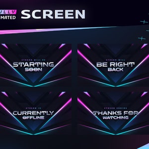Harbinger Animated Screen Package - Twitch Overlay/Stream Graphic/Gamers/Futuristic Modern Design/Pink Blue Neon/Dark Theme/Seamless