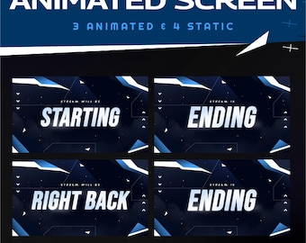 Animated Stream Screens Package Blue Lineage Starting Soon BRB Offline Twitch Graphics
