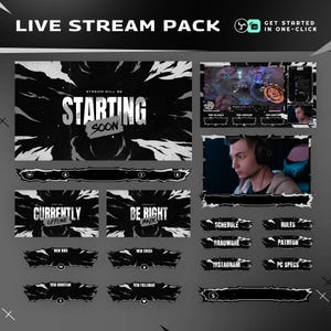 Pacote de sobreposição animada do Blizle para Twitch/Tema abstrato/Transição/Tema escuro/Design futurista moderno/Preto e branco/Pacote de streamer