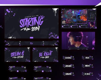 Ink Space Animated Stream Overlay for Twitch Package/Dark Theme/Abstract/Stream Package/Twitch Overlay/Paint/Purple Black Color/Twitch Panel