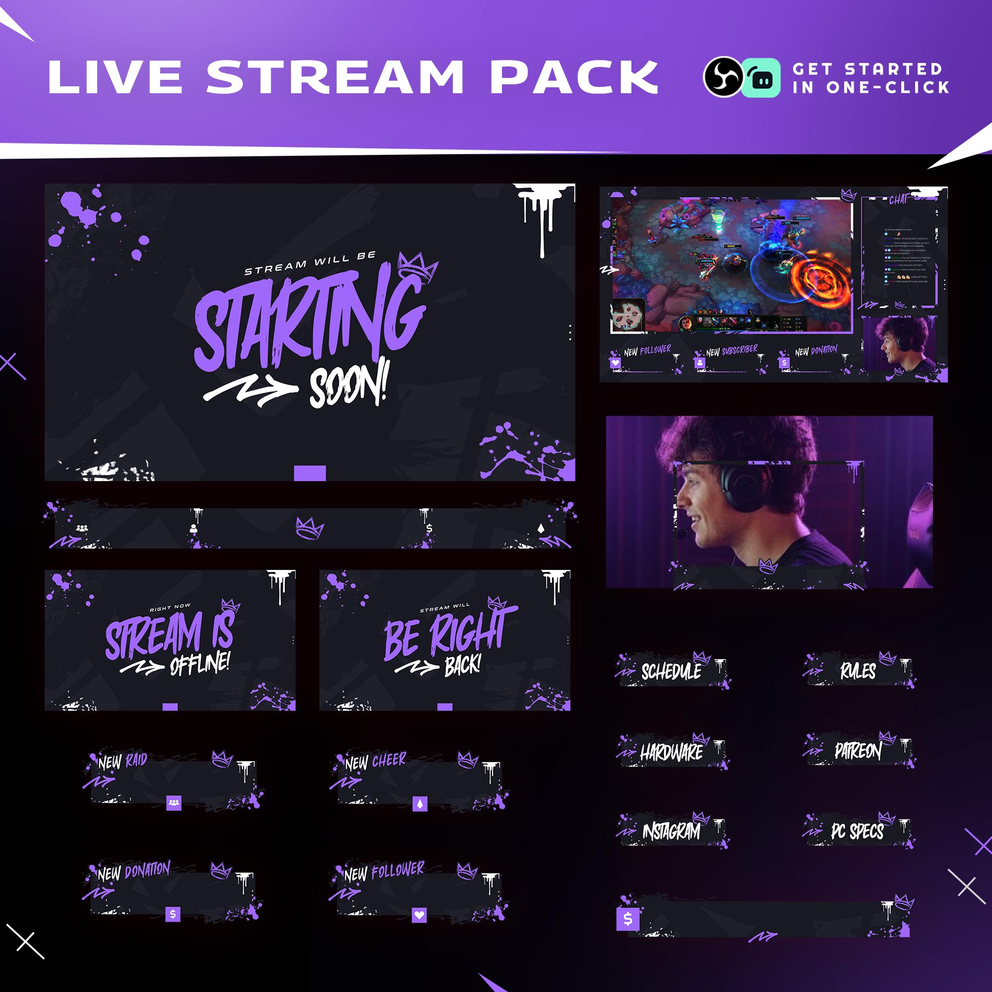 Stream Layout Themes Ink Space Animated Stream Overlay for Twitch Package/dark Theme ...