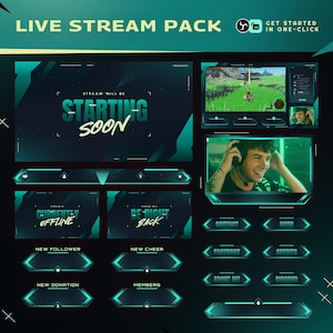 Neo Flux Stream Overlay | Neon Cyber Animated Pack | Twitch YouTube Kick | Alerts Panels Transitions | OBS Streamlabs