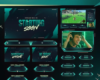 Neo Flux Stream Overlay | Neon Cyber Animierte Packung | Twitch YouTube Kick | Warnungen Panels Übergänge | OBS Streamlabs