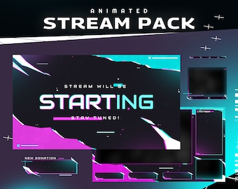 Flux Animated Stream Package/Panels/Black Theme/Twitch Graphic Overlay/Futuristic Modern Design/Etsy Gamer/Glitch/Dark Theme/Abstract/Shape