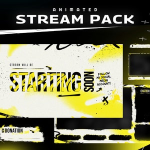 Vandalis More Animated Twitch Overlay Package/Ink Brush/Graffiti/Paint/Streamer Package/Alert/Panel/Transition/Yellow & White/Dark Theme
