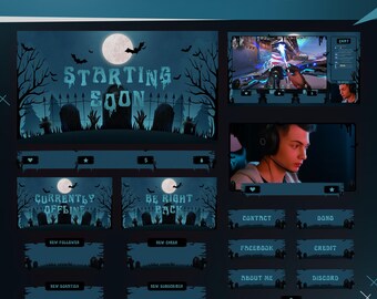 Enge Halloween-stream-overlay: thema Dark Cute Haunted Night voor Twitch en OBS/Streamlabs